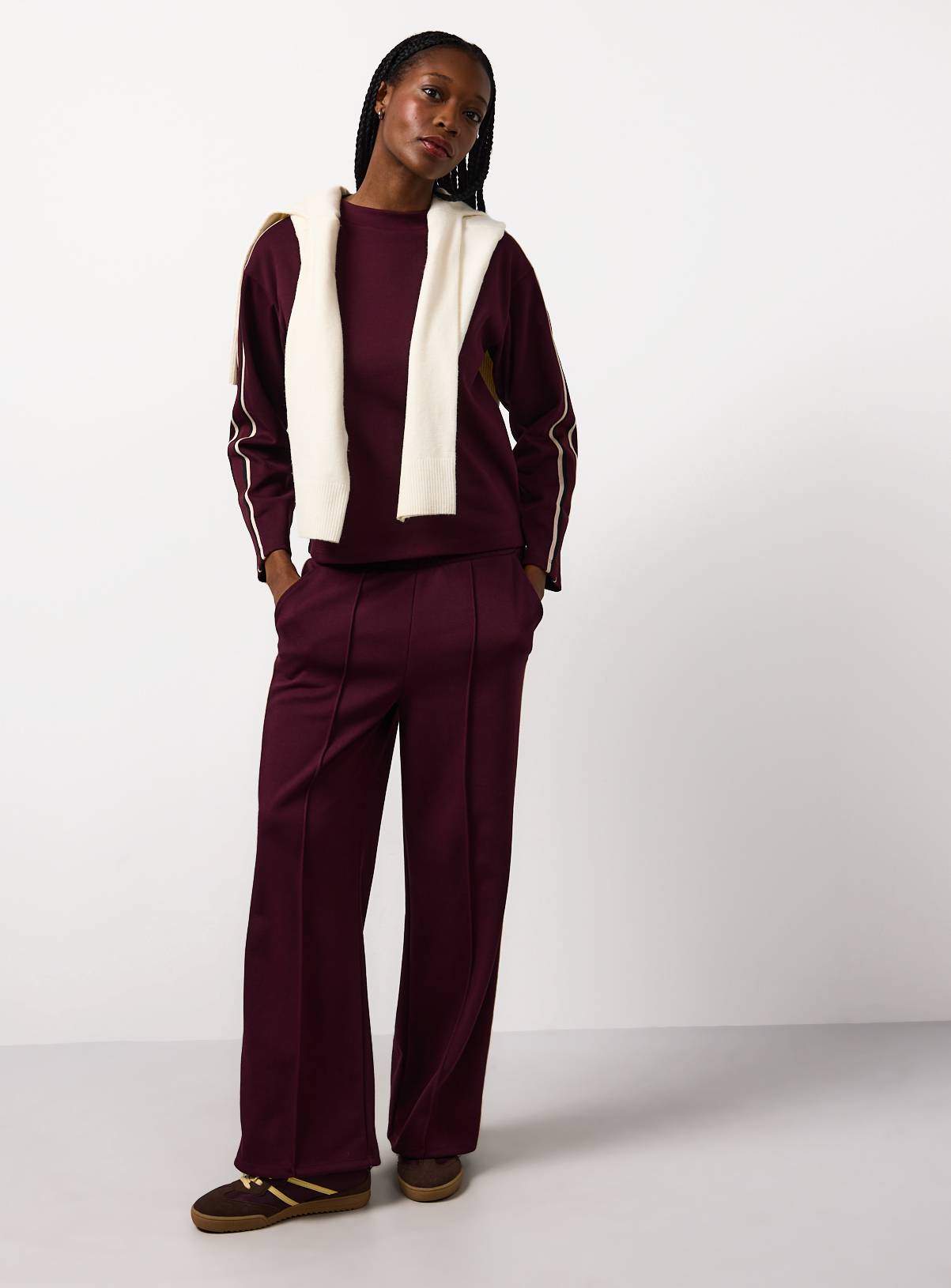 Dark Red Elevated Side Stripe Co-ord Wide Leg Joggers L - Image 1